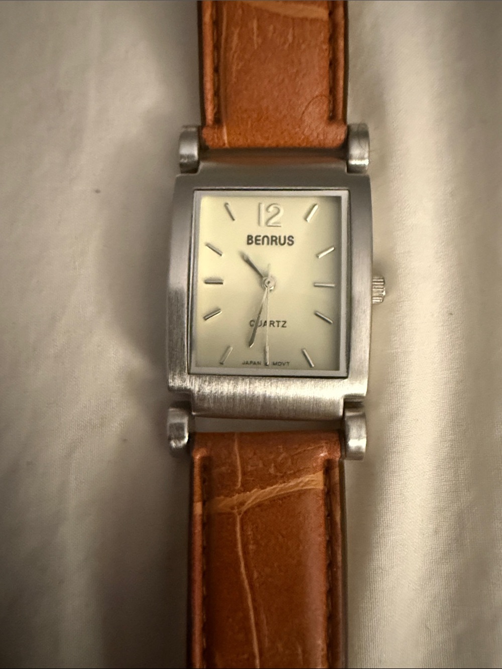 Benrus Quartz Analog Rectangle Stainless Steel Silver White Dial